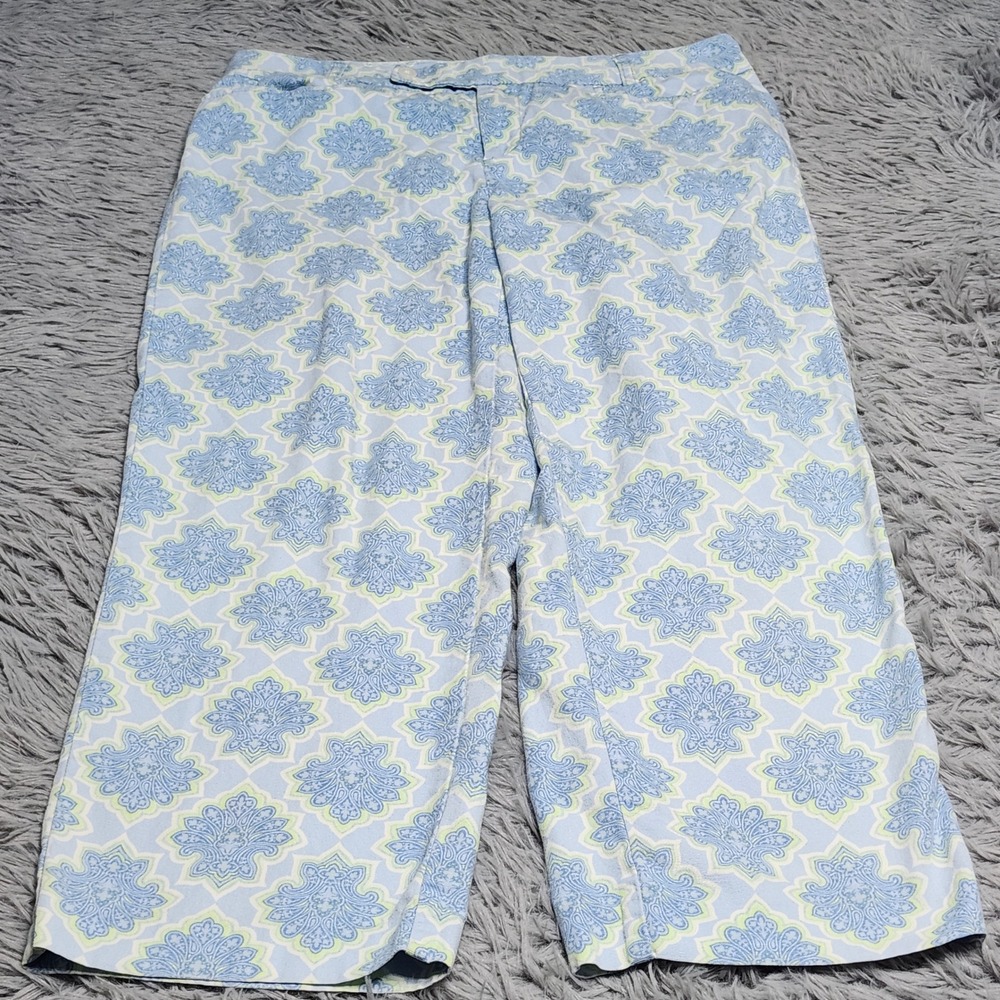 Tommy Hilfiger Pants Womens 8 Blue Green Medallion Cotton Spandex Cropped Capri
